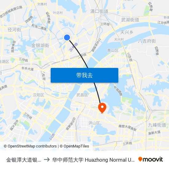 金银潭大道银潭路 to 华中师范大学 Huazhong Normal University map