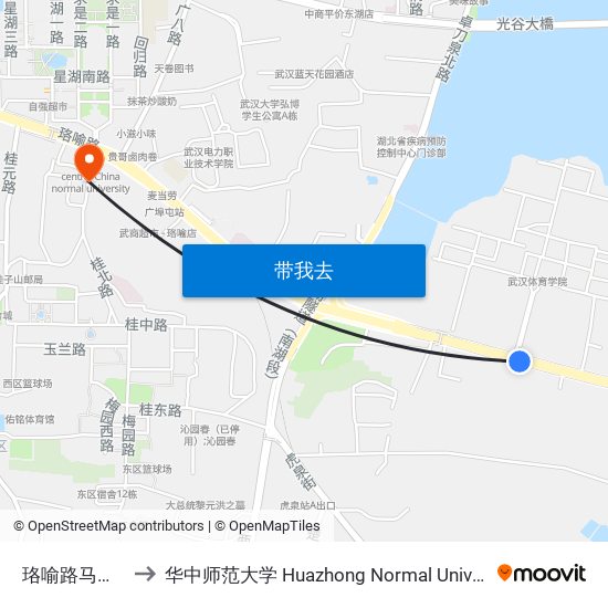 珞喻路马家庄 to 华中师范大学 Huazhong Normal University map