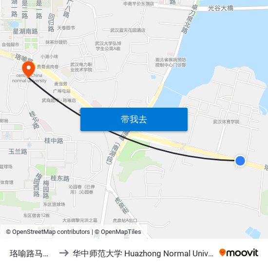 珞喻路马家庄 to 华中师范大学 Huazhong Normal University map