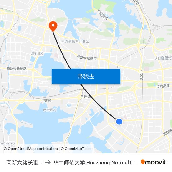 高新六路长咀社区 to 华中师范大学 Huazhong Normal University map