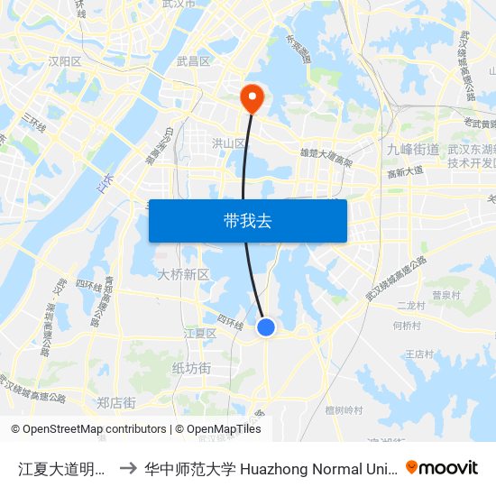 江夏大道明泽街 to 华中师范大学 Huazhong Normal University map