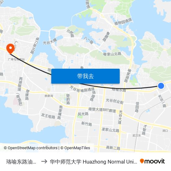 珞喻东路油篓口 to 华中师范大学 Huazhong Normal University map