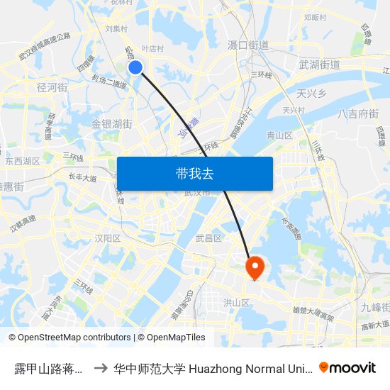 露甲山路蒋家湾 to 华中师范大学 Huazhong Normal University map