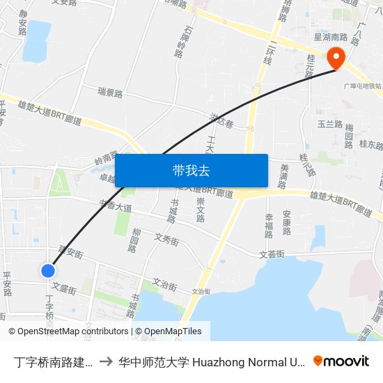 丁字桥南路建安街 to 华中师范大学 Huazhong Normal University map