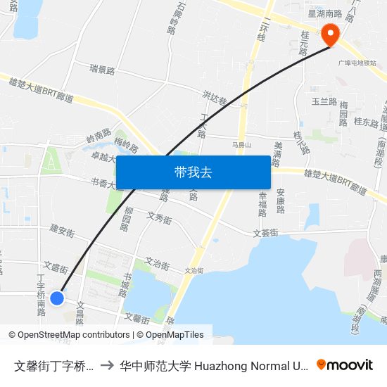 文馨街丁字桥南路 to 华中师范大学 Huazhong Normal University map