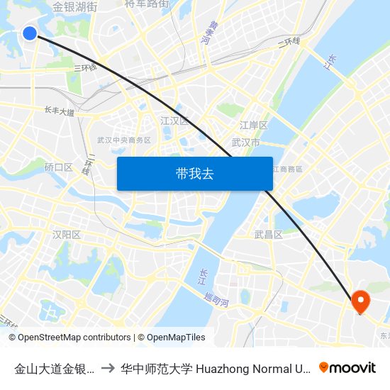 金山大道金银湖路 to 华中师范大学 Huazhong Normal University map