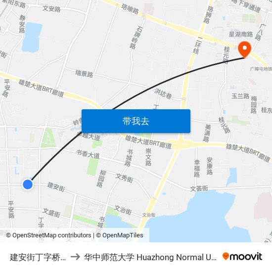 建安街丁字桥南路 to 华中师范大学 Huazhong Normal University map