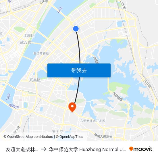 友谊大道柴林花园 to 华中师范大学 Huazhong Normal University map