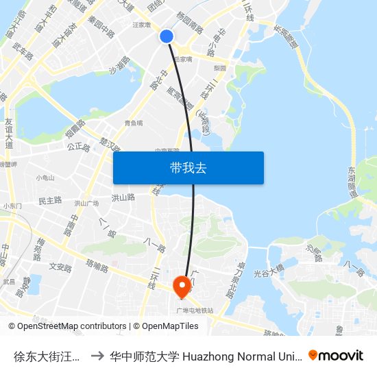 徐东大街汪家墩 to 华中师范大学 Huazhong Normal University map