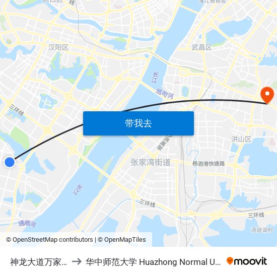 神龙大道万家湖路 to 华中师范大学 Huazhong Normal University map