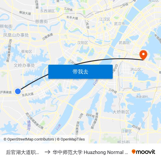 后官湖大道职工公寓 to 华中师范大学 Huazhong Normal University map