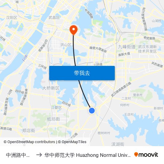 中洲路中洲村 to 华中师范大学 Huazhong Normal University map