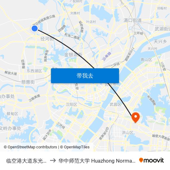 临空港大道东光工业园 to 华中师范大学 Huazhong Normal University map