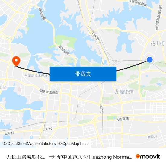 大长山路城铁花山南站 to 华中师范大学 Huazhong Normal University map