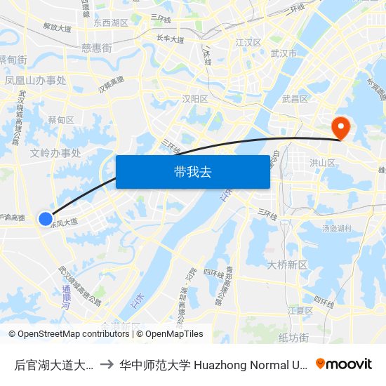 后官湖大道大全路 to 华中师范大学 Huazhong Normal University map