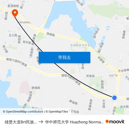 雄楚大道Brt民族大道站 to 华中师范大学 Huazhong Normal University map