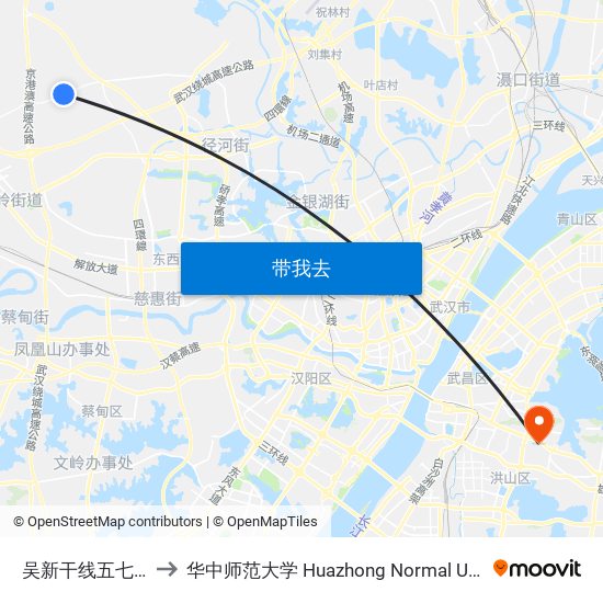 吴新干线五七渔场 to 华中师范大学 Huazhong Normal University map