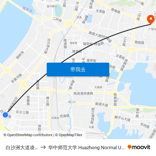 白沙洲大道凌吴墩 to 华中师范大学 Huazhong Normal University map