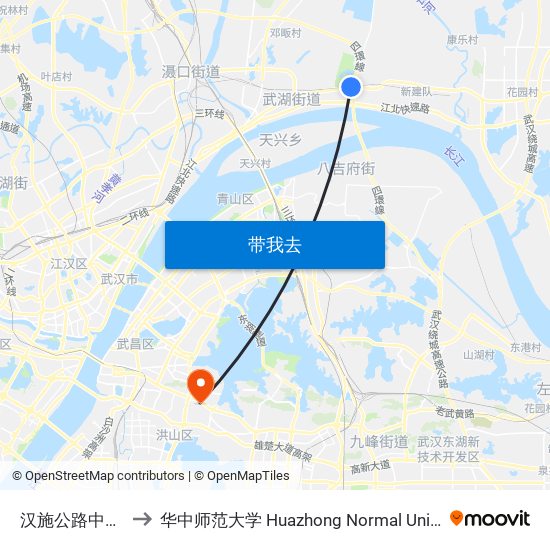 汉施公路中心路 to 华中师范大学 Huazhong Normal University map