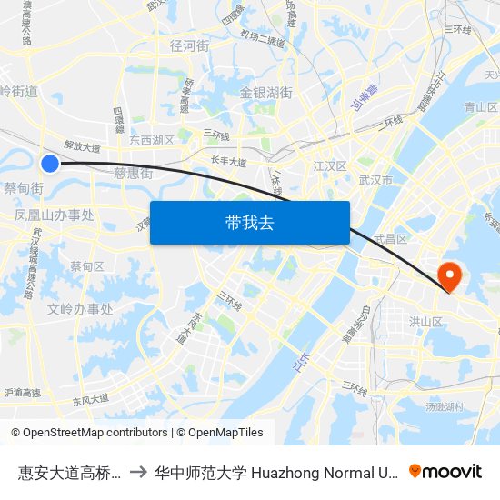 惠安大道高桥五路 to 华中师范大学 Huazhong Normal University map