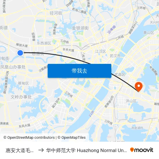 惠安大道毛家台 to 华中师范大学 Huazhong Normal University map