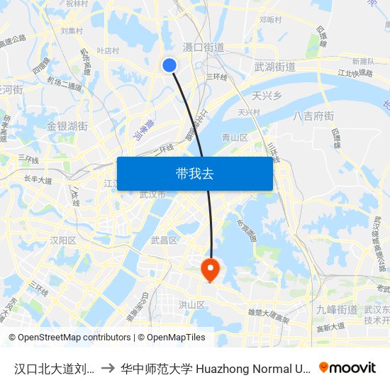 汉口北大道刘家头 to 华中师范大学 Huazhong Normal University map