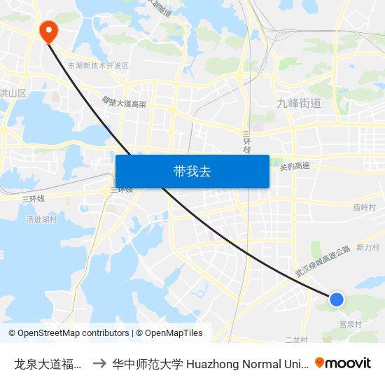 龙泉大道福利院 to 华中师范大学 Huazhong Normal University map