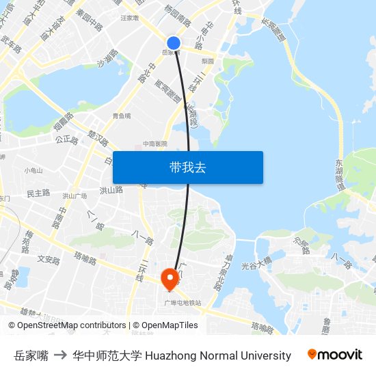 岳家嘴 to 华中师范大学 Huazhong Normal University map