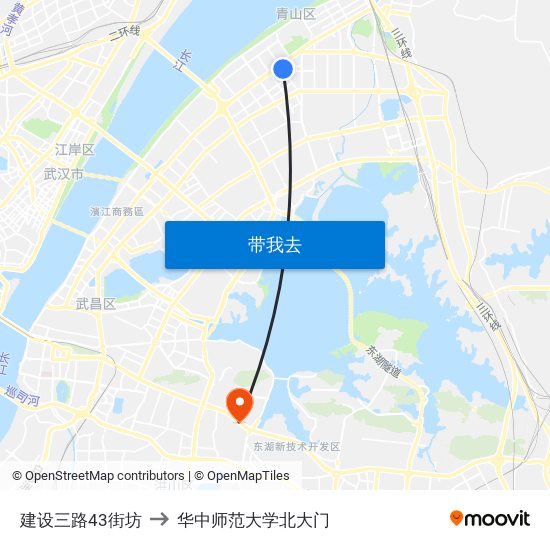 建设三路43街坊 to 华中师范大学北大门 map