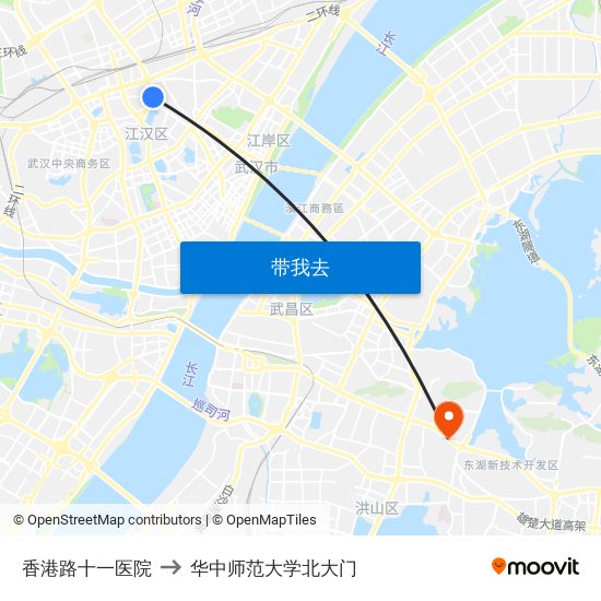 香港路十一医院 to 华中师范大学北大门 map