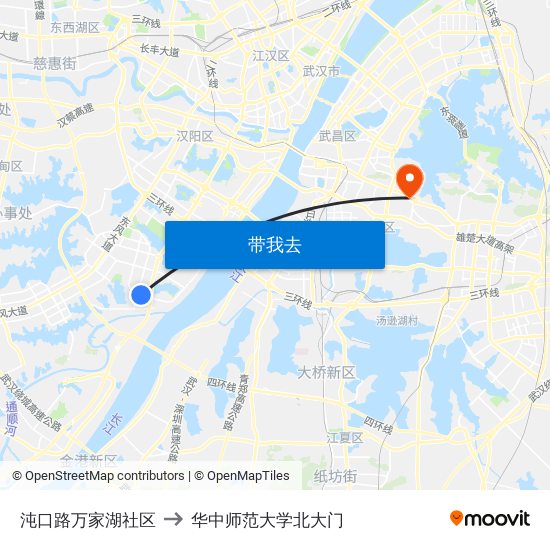 沌口路万家湖社区 to 华中师范大学北大门 map