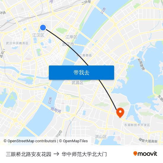 三眼桥北路安友花园 to 华中师范大学北大门 map