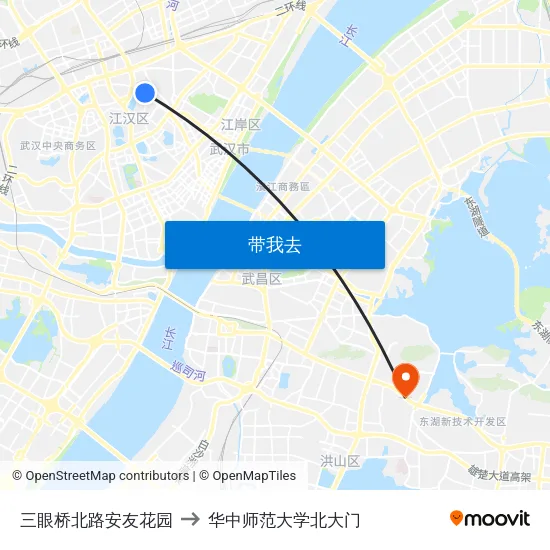 三眼桥北路安友花园 to 华中师范大学北大门 map