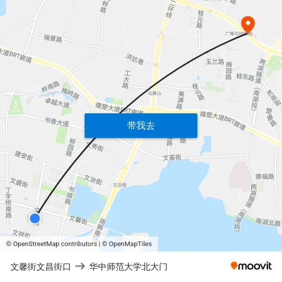 文馨街文昌街口 to 华中师范大学北大门 map