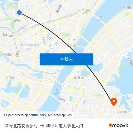 常青北路花园新村 to 华中师范大学北大门 map