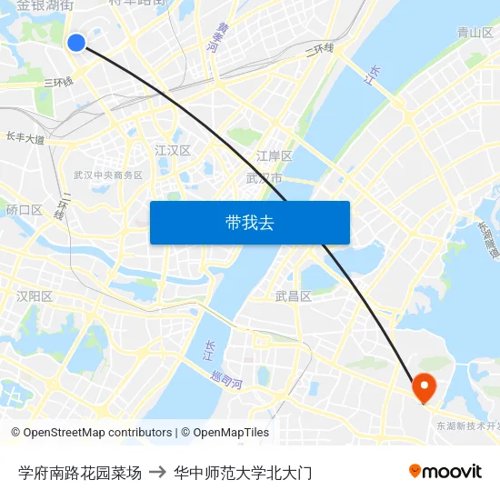 学府南路花园菜场 to 华中师范大学北大门 map