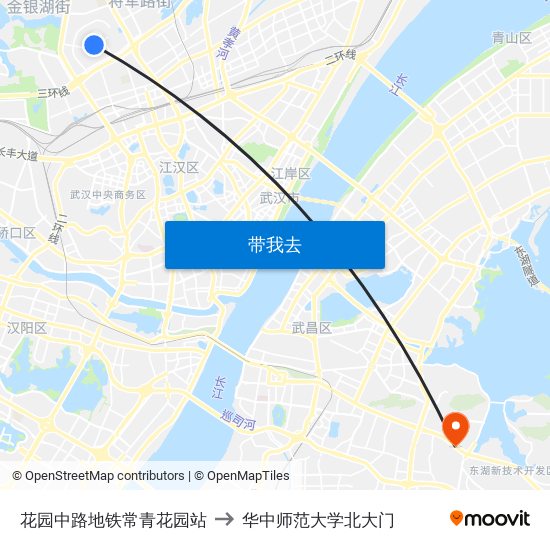 花园中路地铁常青花园站 to 华中师范大学北大门 map