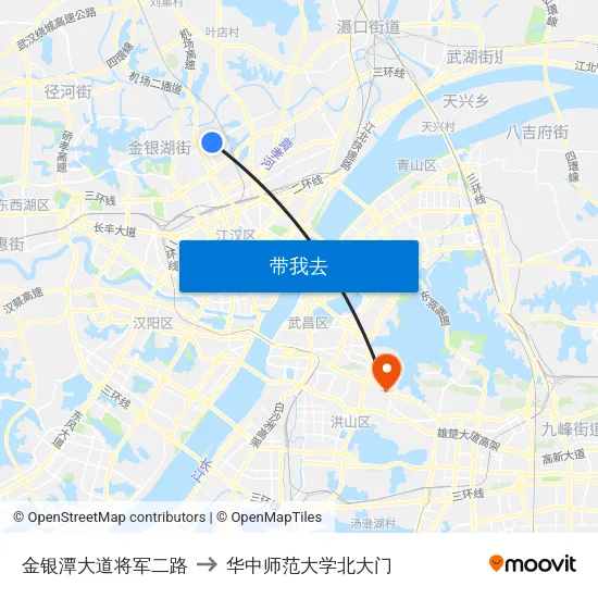 金银潭大道将军二路 to 华中师范大学北大门 map