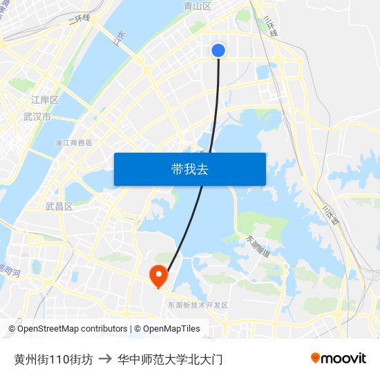 黄州街110街坊 to 华中师范大学北大门 map