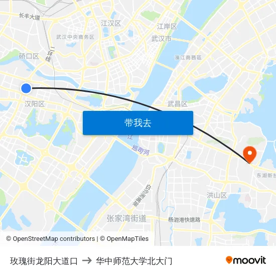 玫瑰街龙阳大道口 to 华中师范大学北大门 map