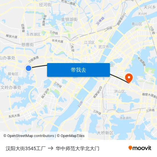 汉阳大街3545工厂 to 华中师范大学北大门 map