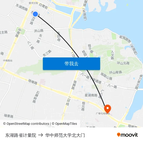 东湖路省计量院 to 华中师范大学北大门 map
