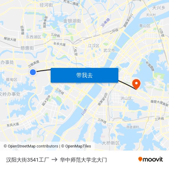 汉阳大街3541工厂 to 华中师范大学北大门 map
