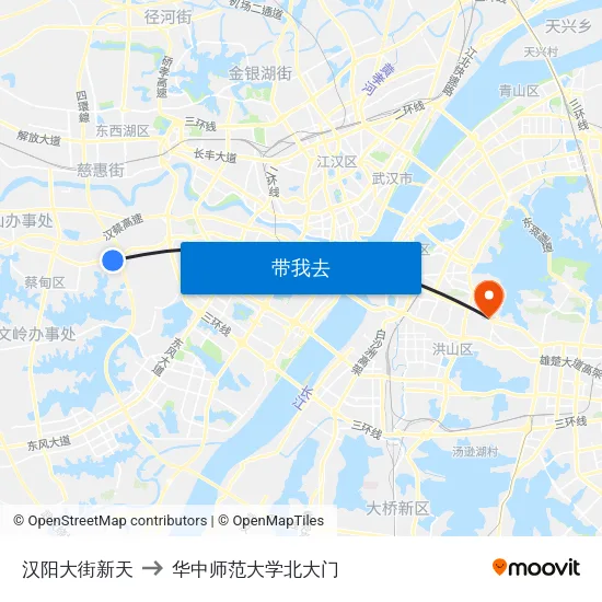 汉阳大街新天 to 华中师范大学北大门 map