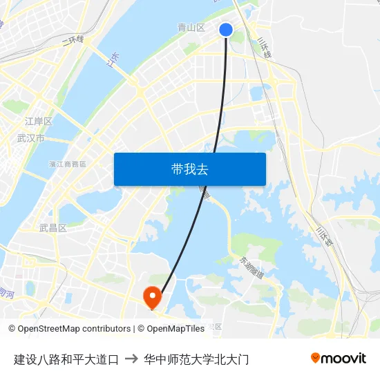 建设八路和平大道口 to 华中师范大学北大门 map
