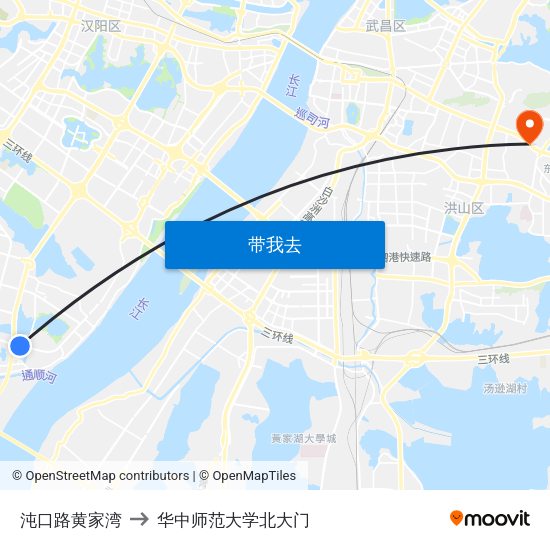 沌口路黄家湾 to 华中师范大学北大门 map