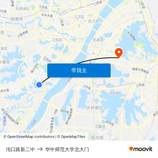 沌口路新二中 to 华中师范大学北大门 map