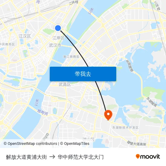 解放大道黄浦大街 to 华中师范大学北大门 map