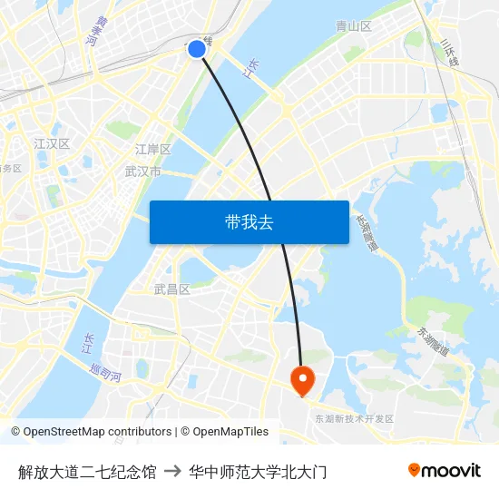 解放大道二七纪念馆 to 华中师范大学北大门 map