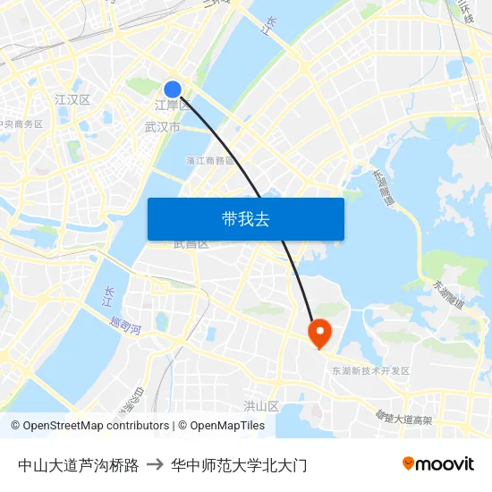 中山大道芦沟桥路 to 华中师范大学北大门 map